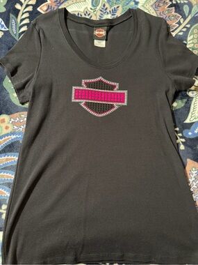 Harley-Davidson Black Girls' Tee with Pink Shield Emblem
